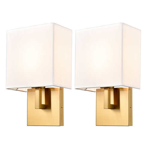 Modern Wall Lamp Brass Finish with White Fabric Shade Bedside