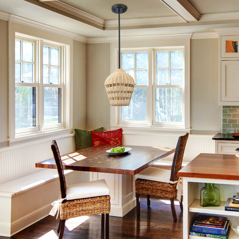 Black Rattan Pendant Light Boho Hanging Light for Bedroom Living room