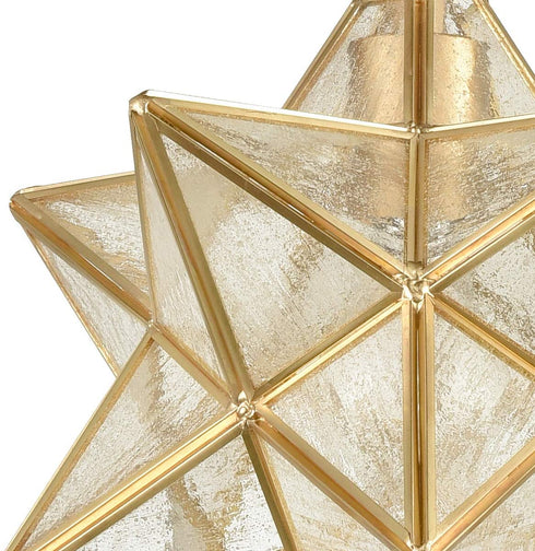 Sorrento Brass Moravian Star Pendant Light Seeded Glass Shade 11-In