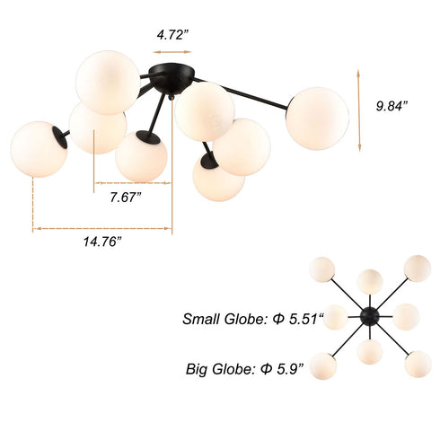 Sputnik Globe Chandelier Black Ceiling Light- 8 Light