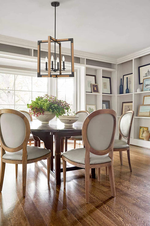 Ponza Large Modern Farmhouse Wood Rectangle Chandelier Light Fixture 4-Light