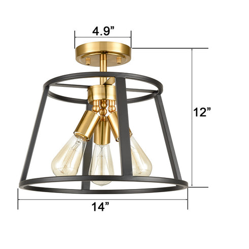 Modern 3-Light Semi Flush Mount Ceiling Light Brass and Black