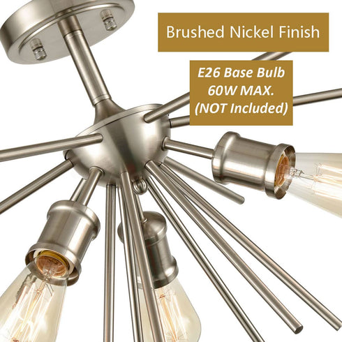 Mid Century Ceiling Light Sputnik Chandelier Fixture Brushed Nickel