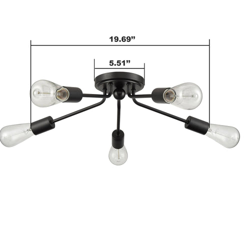 Modern 5-light Black Sputnik Flush Mount Ceiling Light for Living Room