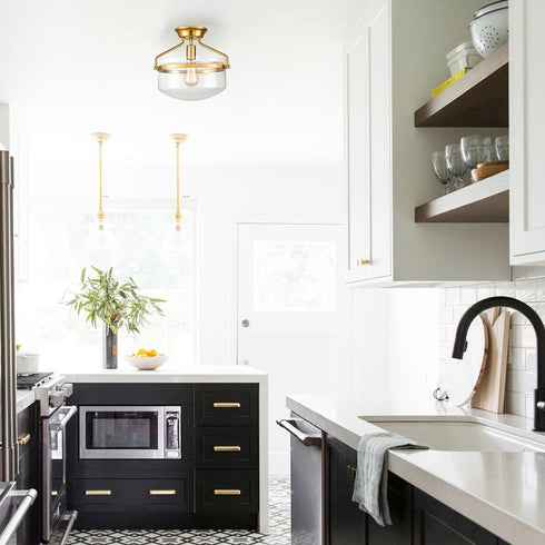 Modern Mid-Century Gold Clear Glass Ceiling Lights Brass