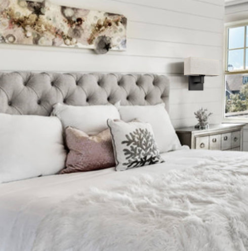 Set of 2 Modern Black metal with White Fabric Shade Wall Sconces for Bedroom