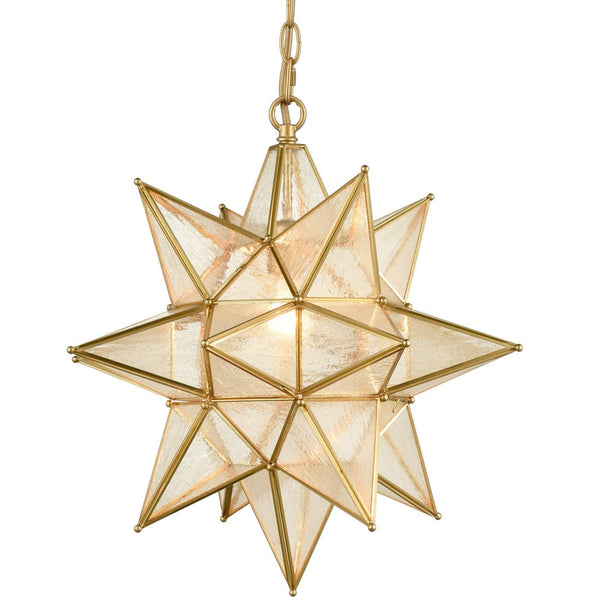 Moravian Star Pendant Chandelier Seeded Glass Gold Light 19 Inches