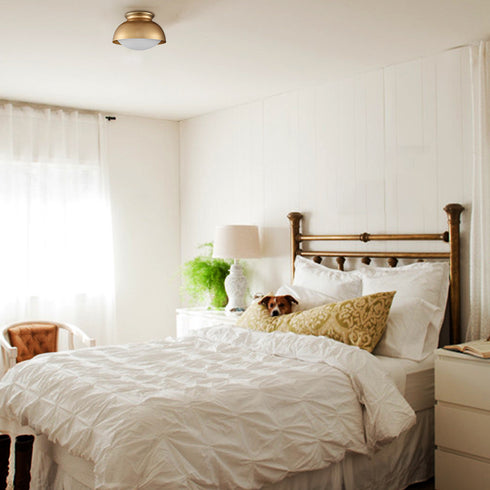 Gold Ceiling Light Flush Mount Fixture Milky White Glass