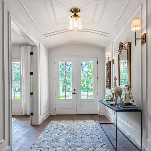 Mid Century Glass Semi Flush Mount Ceiling Light