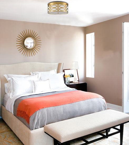 Modern Brass Dimmable LED Flush Mount Ceiling Light Black Linen Drum Shade