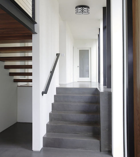 Modern Dimmable LED Flush Mount Ceiling Light Black Linen Drum Shade