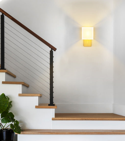 Modern Wall Lamp Brass Finish with White Fabric Shade Bedside