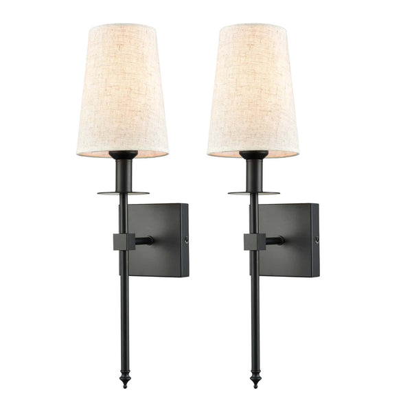 Slim Black Wall Sconces Set of Two Plug in Wall Lamps for Bedrooms