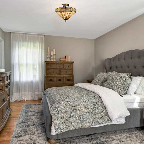 Tiffany Style Ceiling Light Stained Glass Semi Flush Mount Light