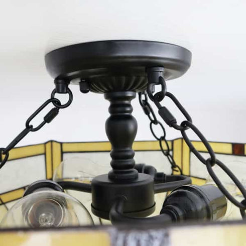 Tiffany Style Ceiling Light Stained Glass Semi Flush Mount Light