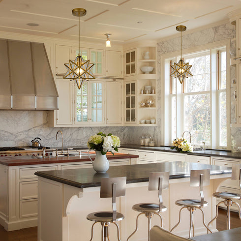 Pendant Light Modern Moravian Star Gold Finish Clear Glass