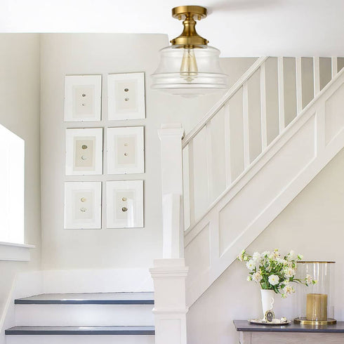 Modern Brass Schoolhouse Semi Flush Ceiling Lights Hallway