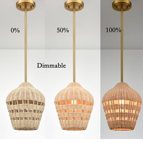 Gold Rattan Pendant Light Boho Hanging Light for Bedroom Living room