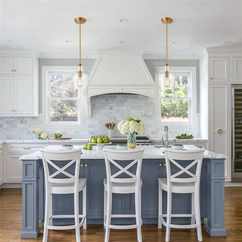 Modern Brass Glass Pendant Light for Kitchen Rod-Hung