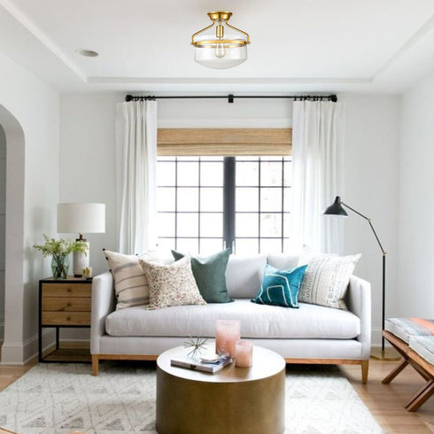 Modern Mid-Century Gold Clear Glass Ceiling Lights Brass