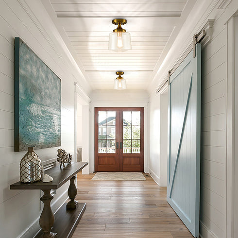 Mid Century Glass Semi Flush Mount Ceiling Light