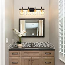 4-light Modern Black Metal with Globe Clear Glass Shade Wall Sconces