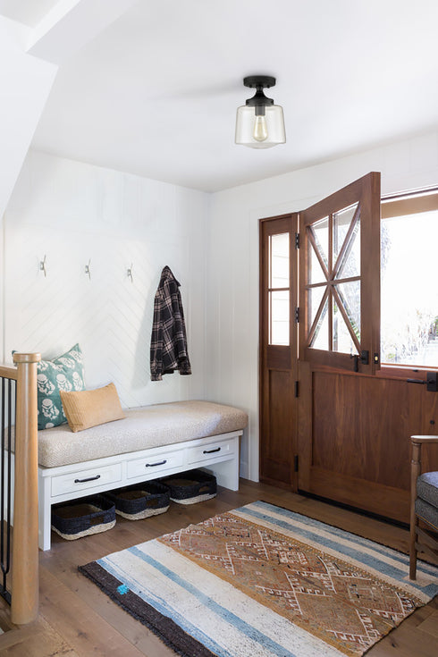 Industrial Semi Flush Mount Ceiling Light Clear Glass Shade