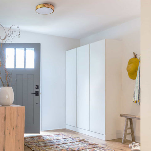 Simple Gold and Wood LED Flush Mount Ceiling Light