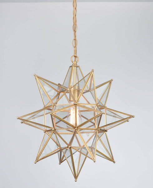 Modern Star Pendant Light Boho Gold Hanging Ceiling Light with Clear Glass