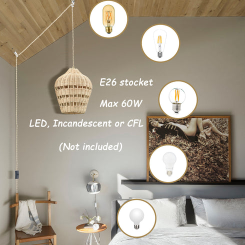 Rattan Plug in Pendant Light Boho Hanging Light