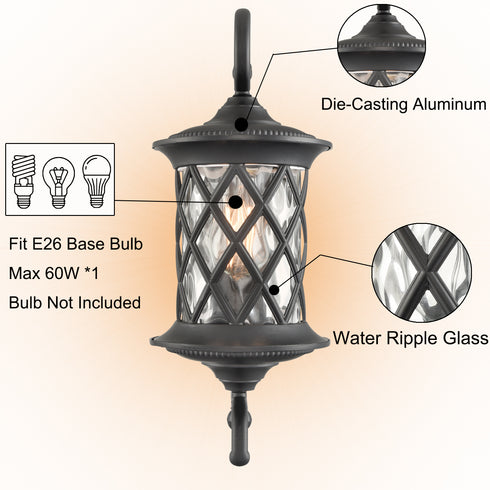 Black Outdoor Wall Lights Exterior Light Fixture Water Glass Shade