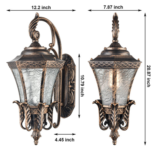 Black and Gold Sconces Wall Lighting 20.87" H Exterior Wall Light Fixture Waterproof Aluminium with Glass Outdoor Lanterns