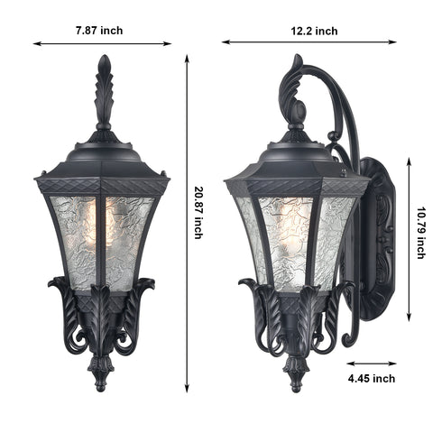 Retro Outdoor Wall Light Fixture Wall Mount Waterproof Matte Black Wall Sconce 20.87" H Glass Outdoor Lantern