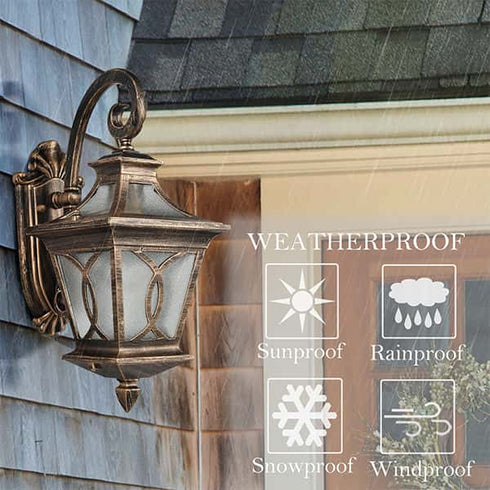 Antique Bronze Outdoor Wall Light Fixture with Water Glass Shade