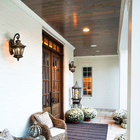 Antique Bronze Outdoor Wall Light Fixture with Water Glass Shade