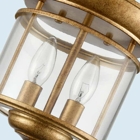 Antique Brass Flush Mount Ceiling Light 2-Light Glass Ceiling Light Fixture