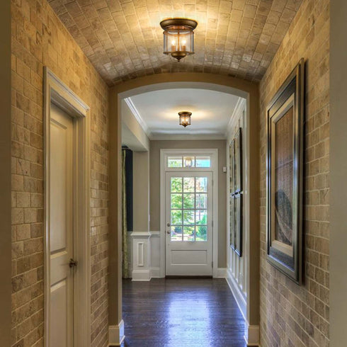 Antique Brass Flush Mount Ceiling Light 2-Light Glass Ceiling Light Fixture