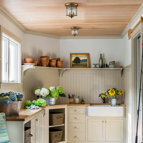 Antique Brass Flush Mount Ceiling Light 2-Light Glass Ceiling Light Fixture