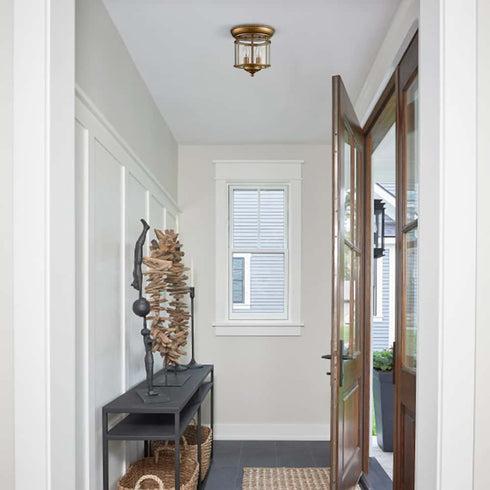 Antique Brass Flush Mount Ceiling Light 2-Light Glass Ceiling Light Fixture