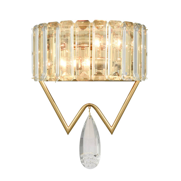 Modern 2-Light Gold Metal Wall Light Fixture with Crystal Wall Sconce for Bathroom Living Room Mid Century Light Fixture