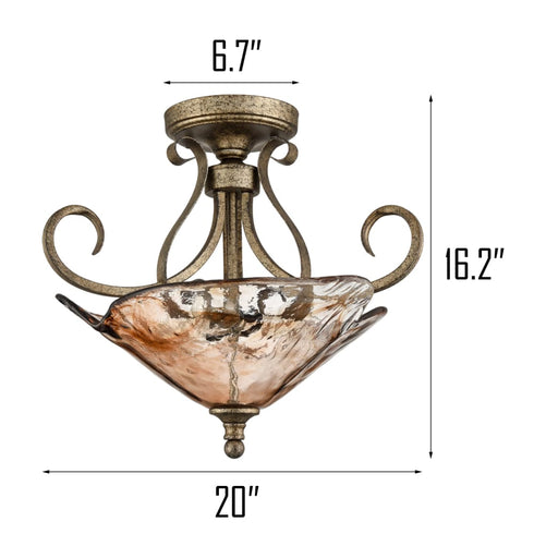 Art Deco Semi Flush Rustic Ceiling Light Amber Glass Shade