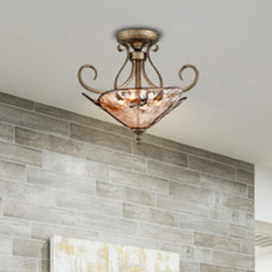 Art Deco Semi Flush Rustic Ceiling Light Amber Glass Shade