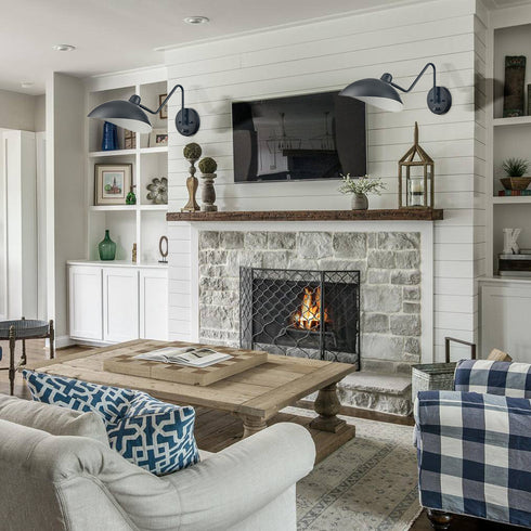 Set of 2 Modern Black Metal Wall Sconce with On/Off Switch Plug-in or Hardwired Swing Arm Wall Light Fixture