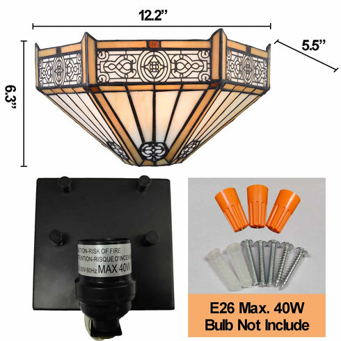 Tiffany Wall Light Fixture 12" Wide Stained Glass Sconce