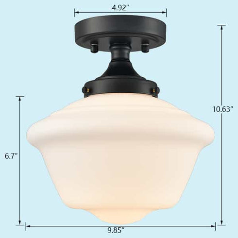 Black Schoolhouse Ceiling Light Fixture with Milk Glass Shade