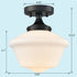 Black Schoolhouse Ceiling Light Fixture with Milk Glass Shade