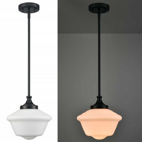 Black Schoolhouse Pendant Light Fixture with Milk Glass Shade