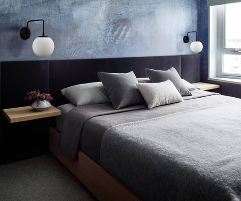 Modern Plug-in Wall Sconce Globe Swing Arm, Black with Switch