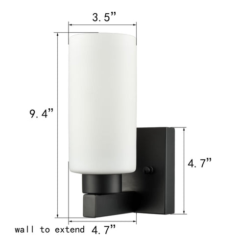 Bathroom Modern Black Wall Sconce Milky White Cylinder Glass Set of 2