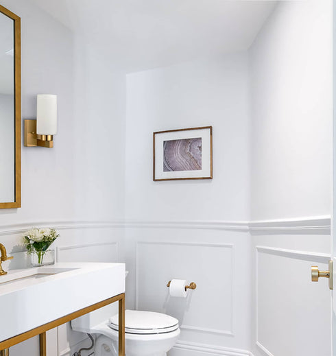 Bathroom Modern Brass Wall Light Milky White Cylinder Glass Set of 2